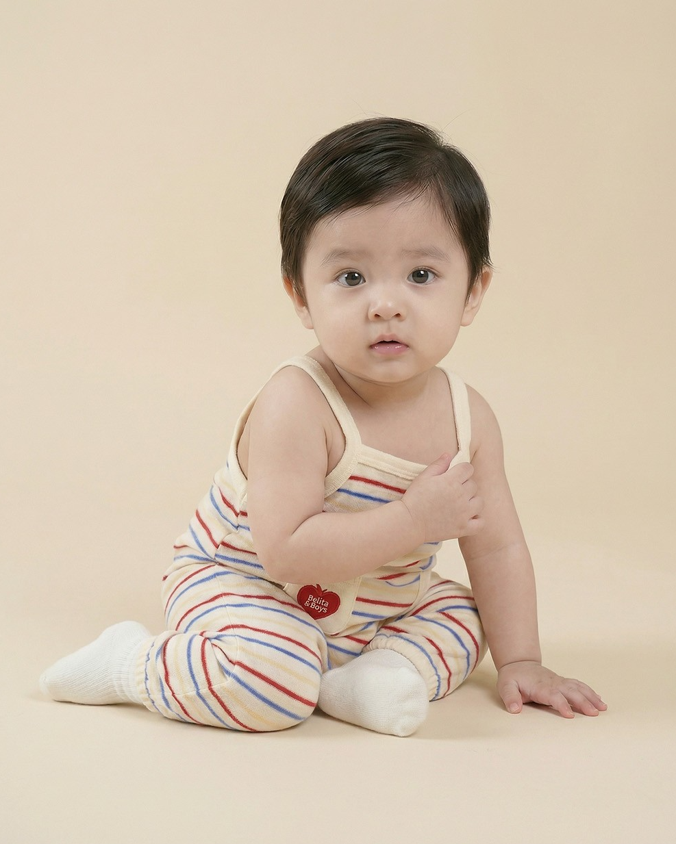 BABY Cream Bubble Apple Rainbow Stripe Terry Overall