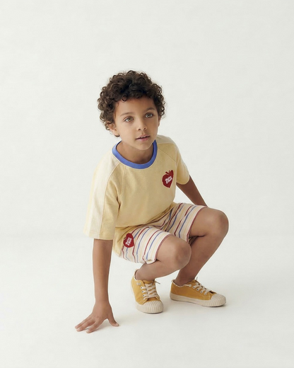 Cream Bubble Apple Rainbow Stripe Terry Shorts