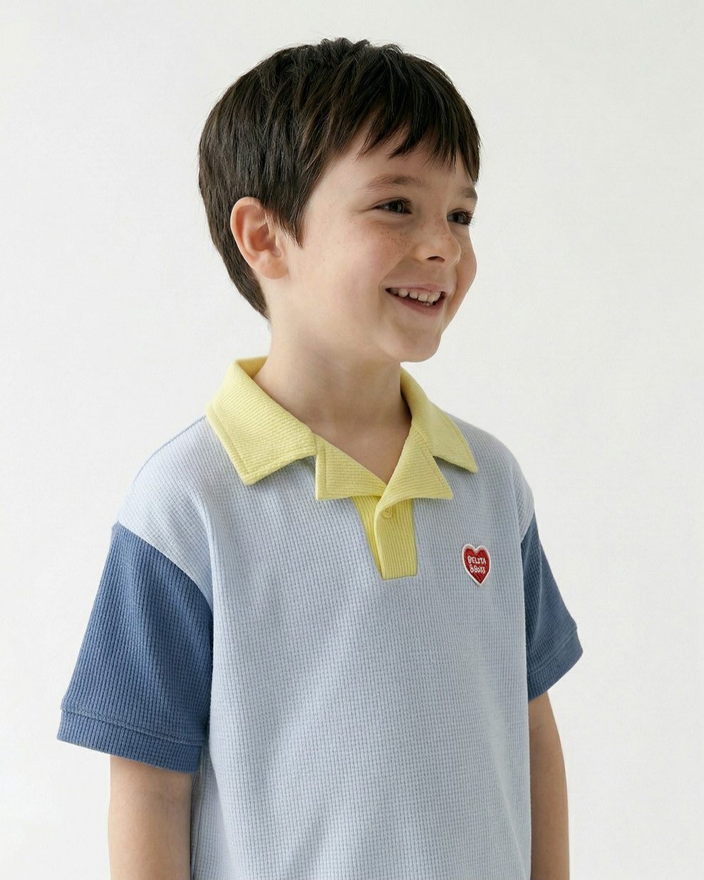 Light Blue BB Heart Color Block Waffle Collar Shirt