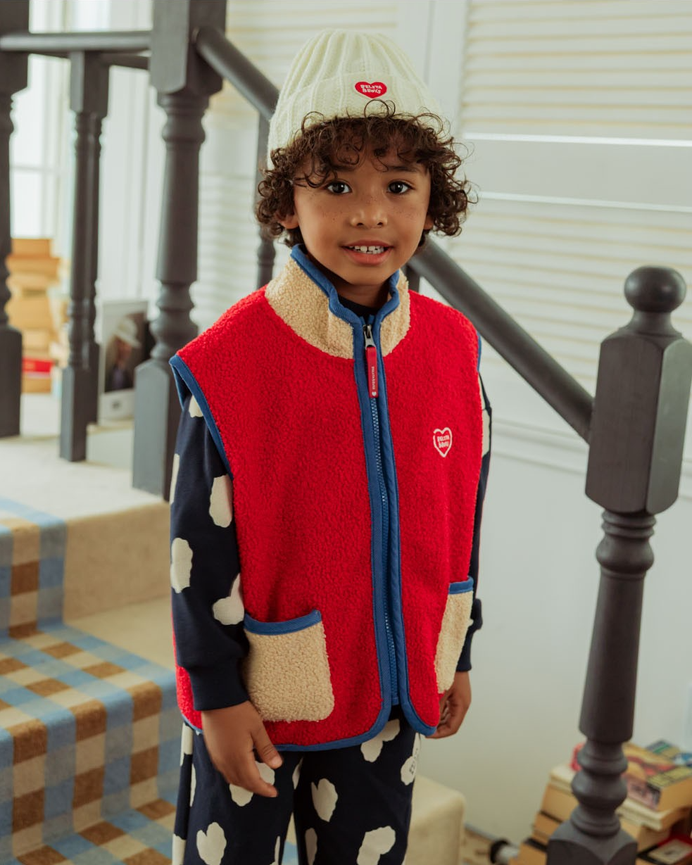 Red BB Heart Color Block Dumble Fleece Vest