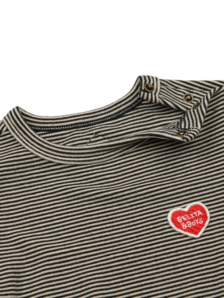 [BABY SET] Black Stripe Brushed Jumpsuit & Bib & Bonnet