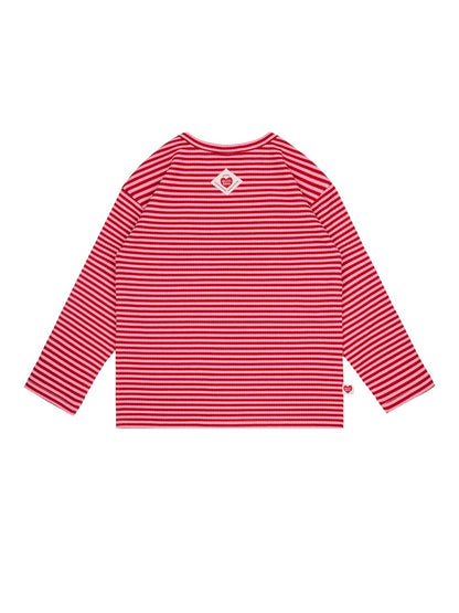 Red BB Heart Stripe Rib Long Sleeve