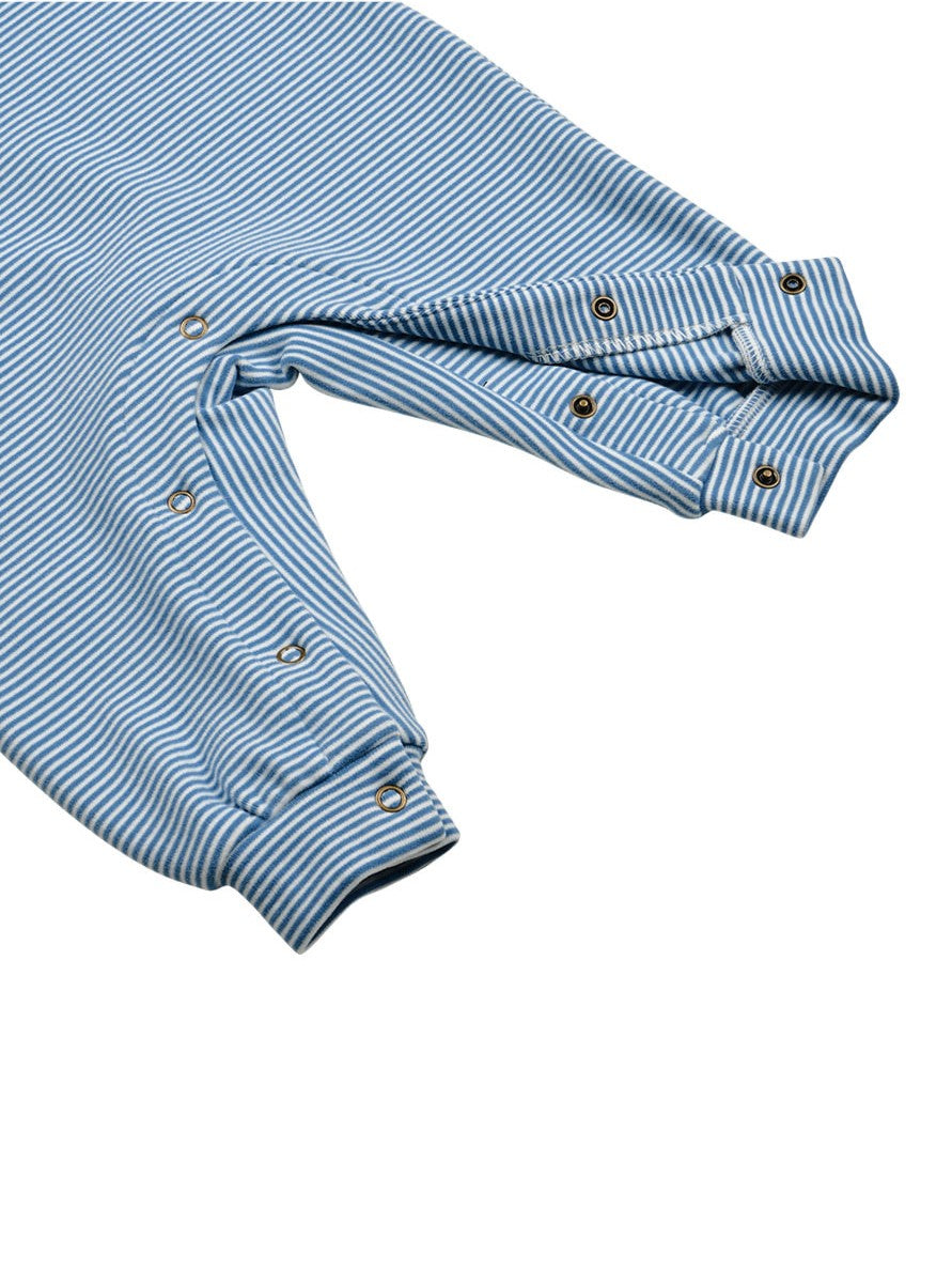 [BABY SET] Blue Stripe Brushed Jumpsuit & Bib & Bonnet