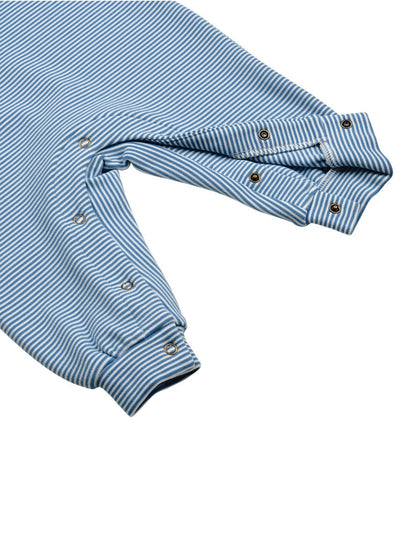 [BABY SET] Blue Stripe Brushed Jumpsuit & Bib & Bonnet