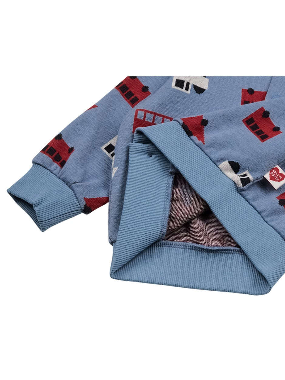 [BABY SET] Light Blue Bus and Truck Pattern Knit Cardigan & Bloomers