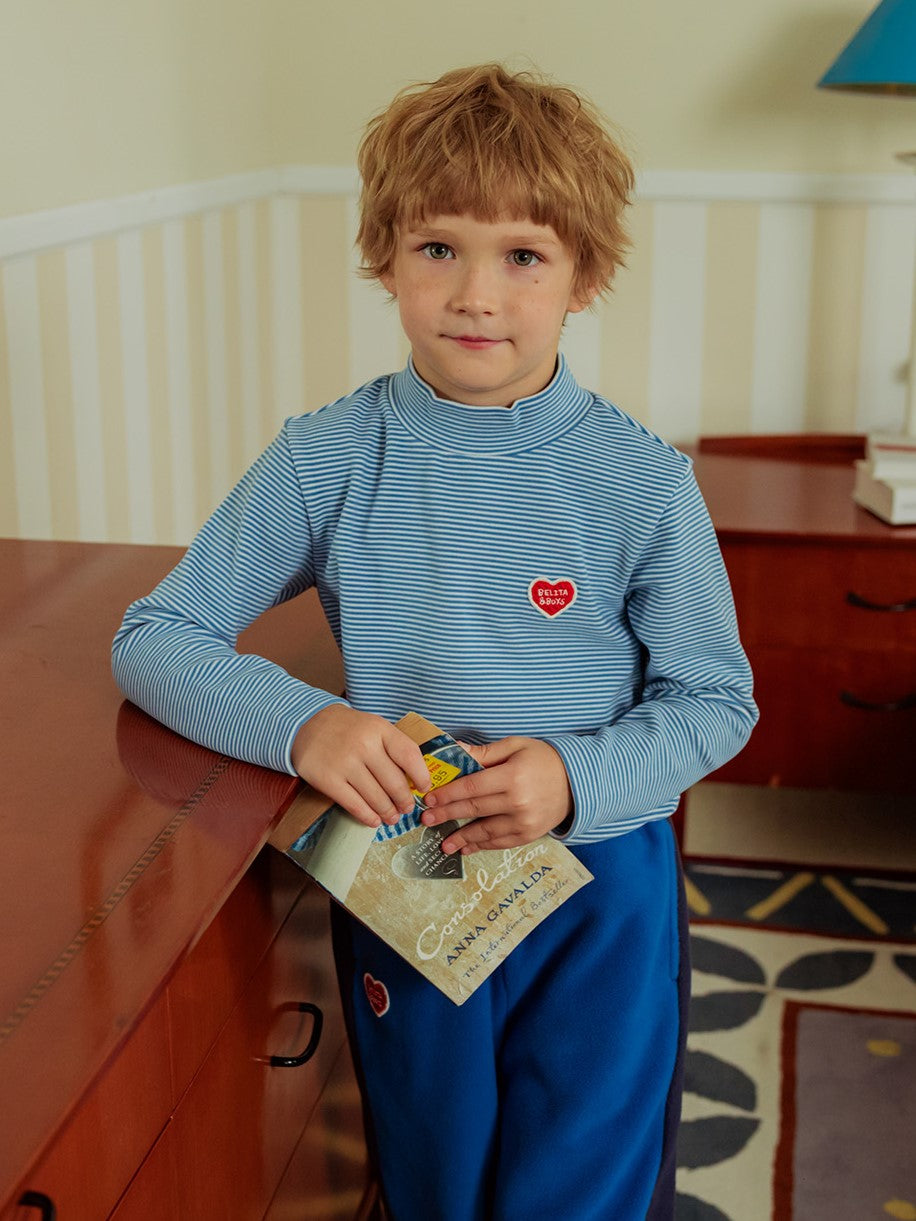 Blue BB Heart Stripe High Neck Long Sleeve