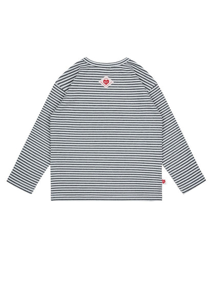 Grey BB Heart Stripe Rib Long Sleeve