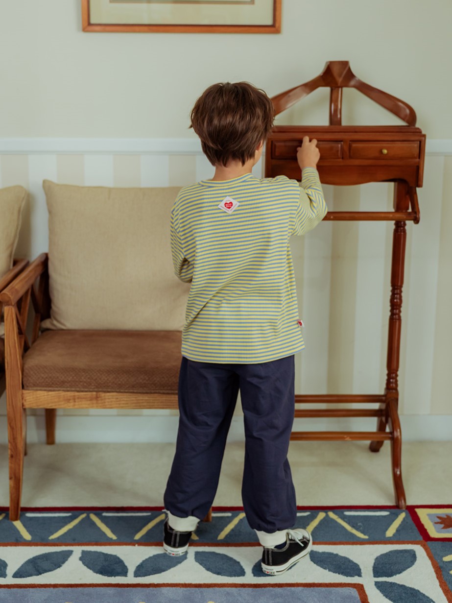 Light Blue BB Heart Stripe Rib Long Sleeve