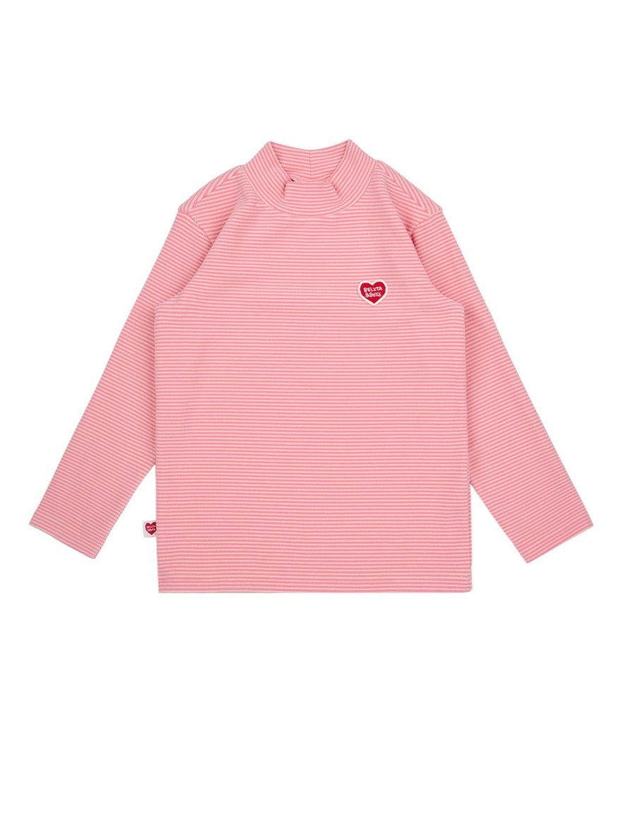 Pink BB Heart Stripe High Neck Long Sleeve