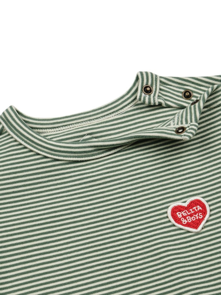 [BABY SET] Green Stripe Brushed Jumpsuit & Bib & Bonnet