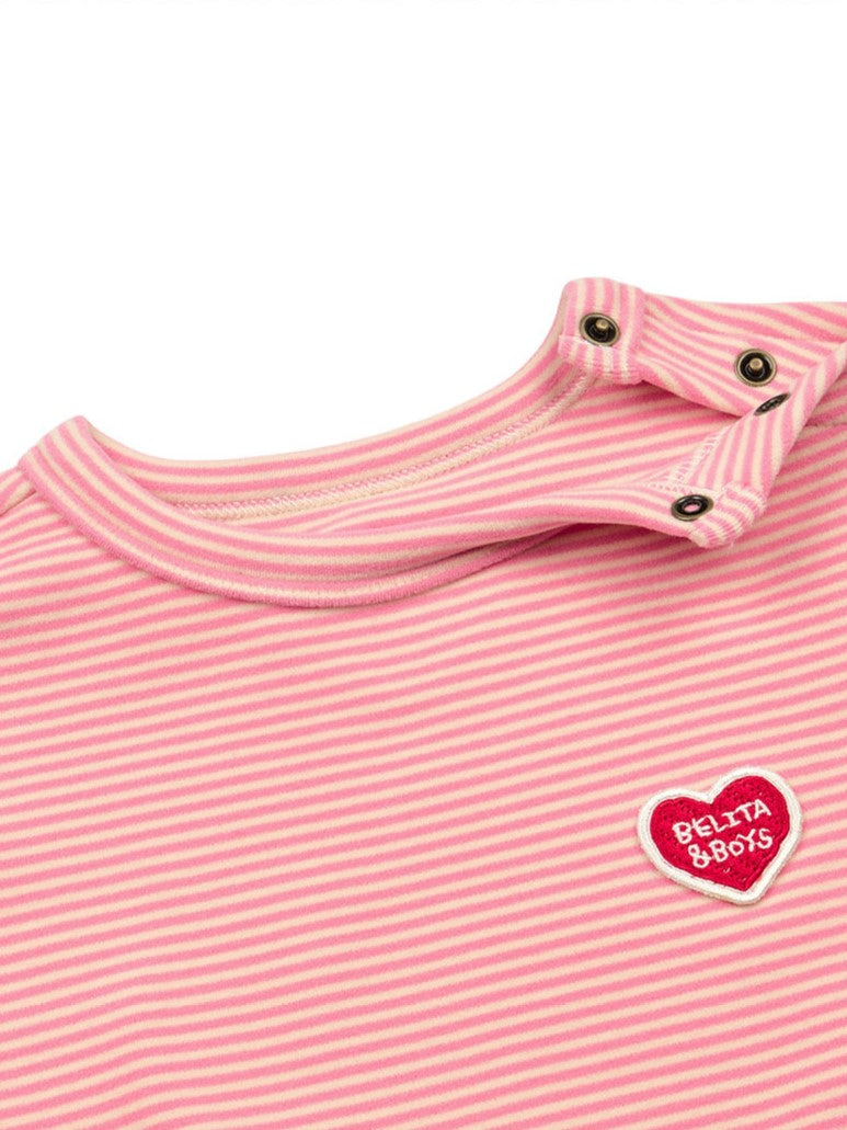 [BABY SET] Pink Stripe Brushed Jumpsuit & Bib & Bonnet