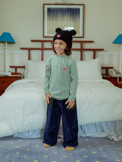 Green BB Heart Stripe High Neck Long Sleeve