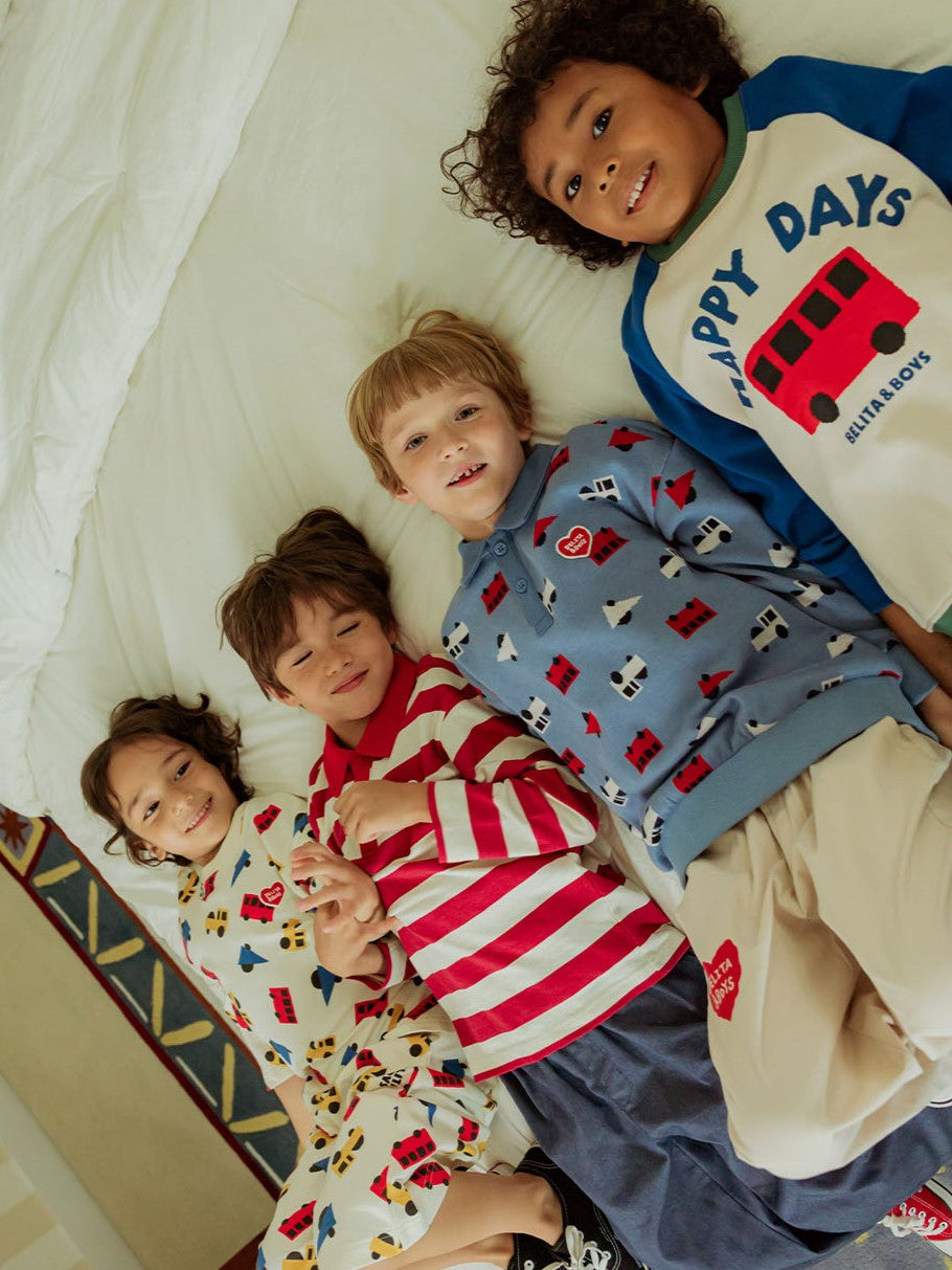 Light Blue Bus and Truck Pattern Collar Knit Sweater