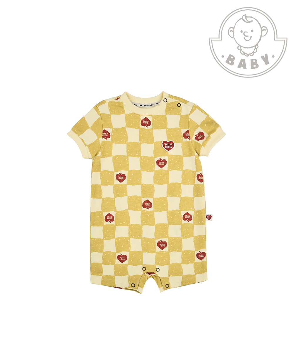 BABY Yellow Bubble Apple Checkerboard Short Jumpsuit