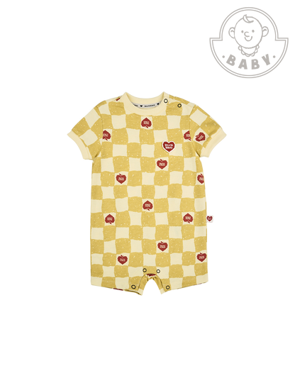 BABY Yellow Bubble Apple Checkerboard Short Jumpsuit