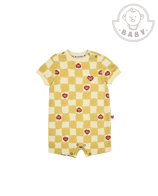 BABY Yellow Bubble Apple Checkerboard Short Jumpsuit