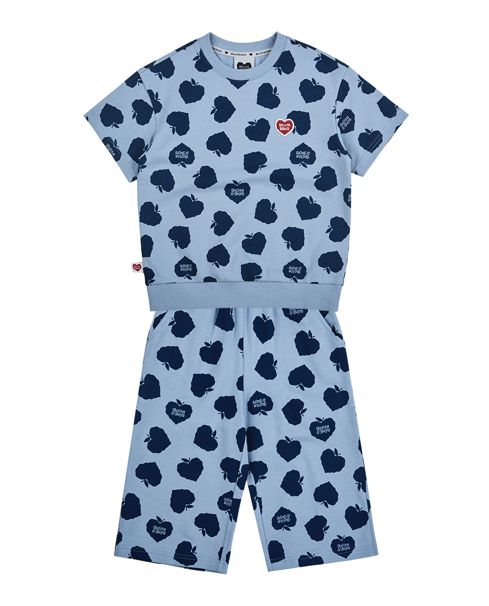 [SET] Navy Bubble Apple Pattern Crop
