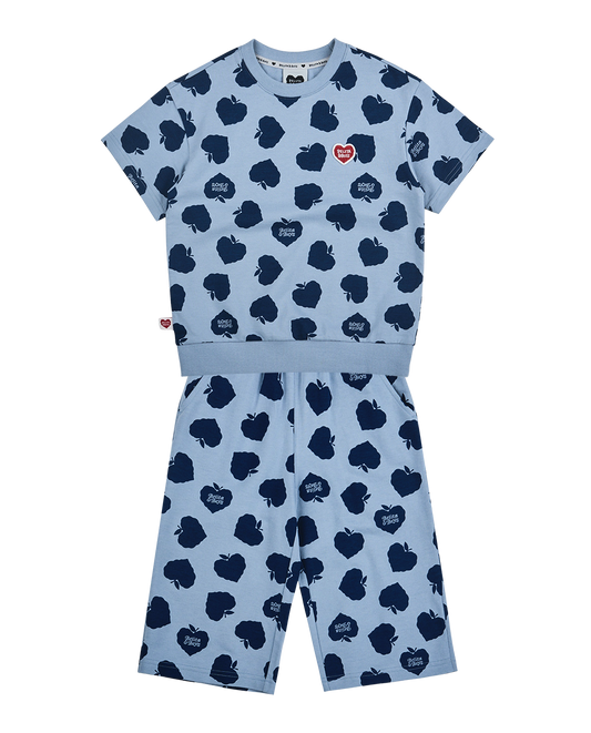[SET] Navy Bubble Apple Pattern Crop