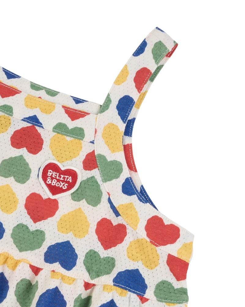 [GIRL SET] Cream Rainbow Heart Mesh Frill Sleeveless Shorts