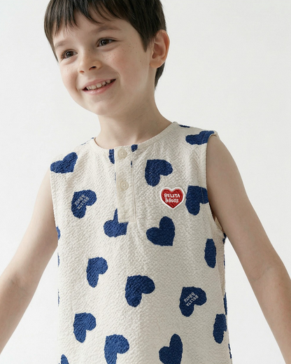 [SET] Blue Heart Pattern Polysucker Sleeveless Crop