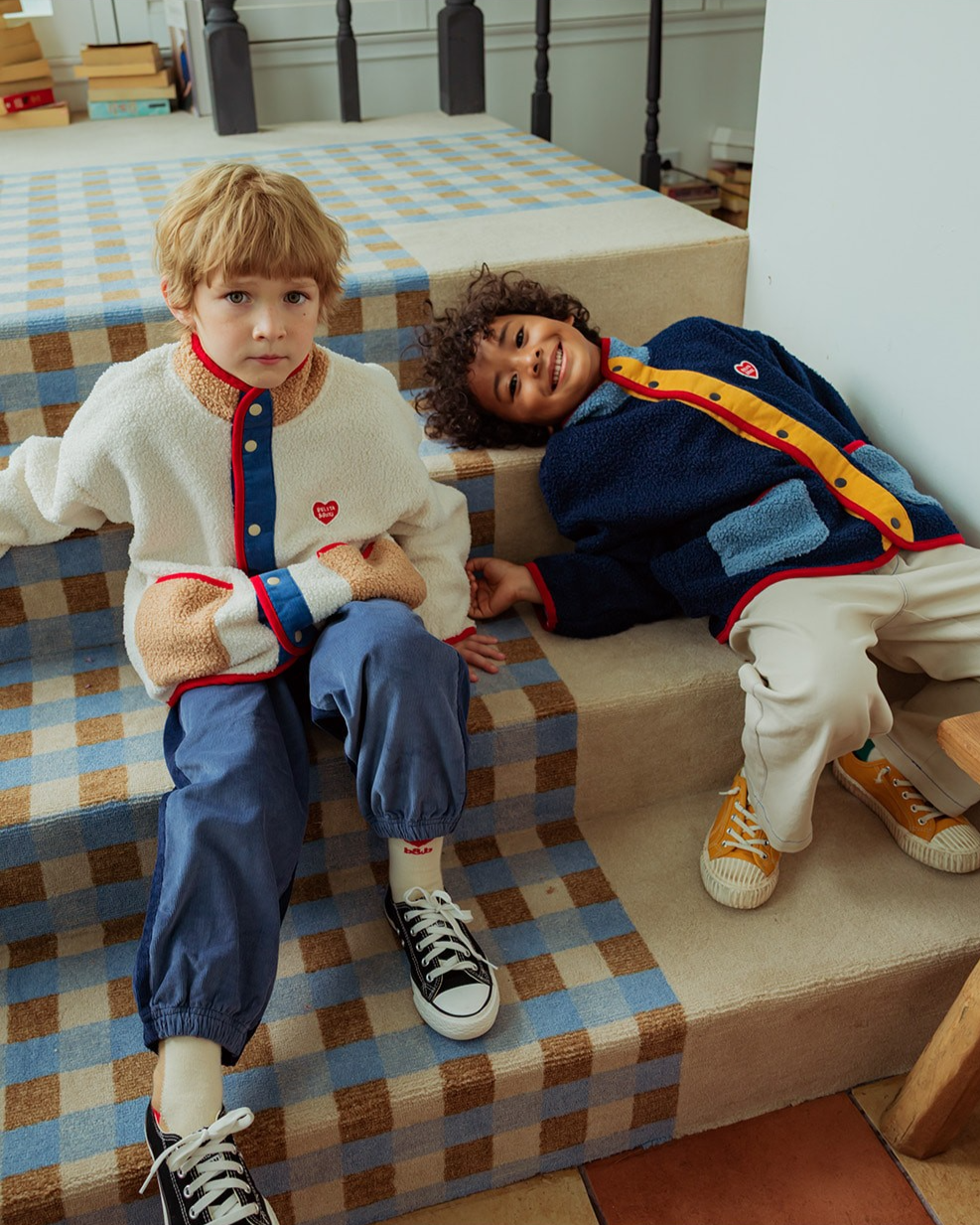 Navy BB Heart Color Block Dumble Fleece Jumper