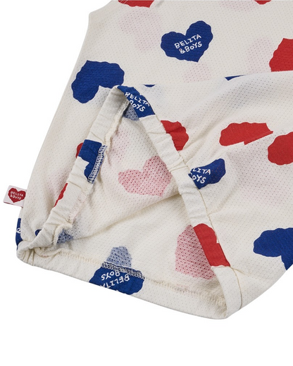[SET] Ivory Red Blue Heart Pattern Mesh Sleeveless Crop
