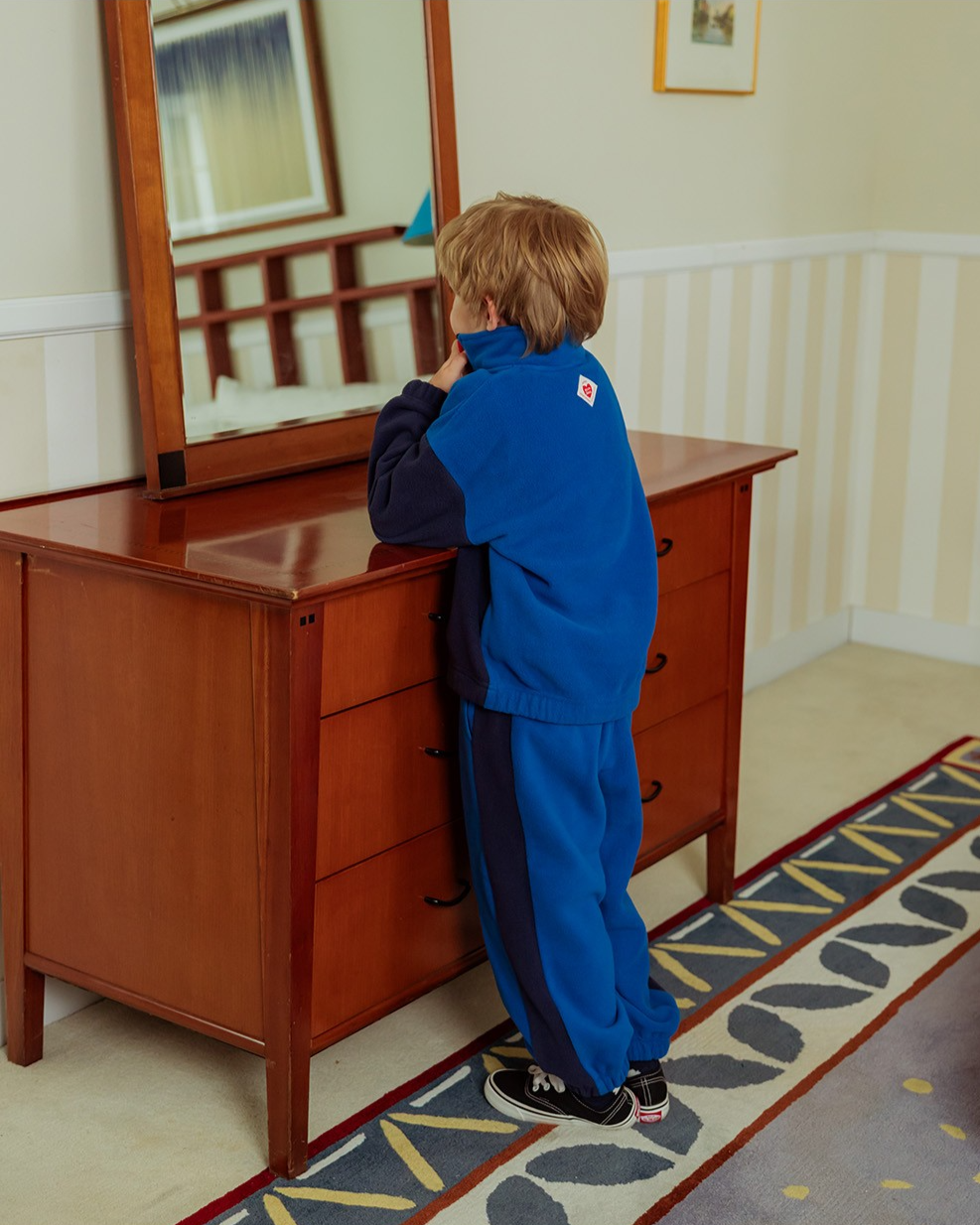 [SET] Navy BB Heart Color Block Fleece Half Zip up Jogger