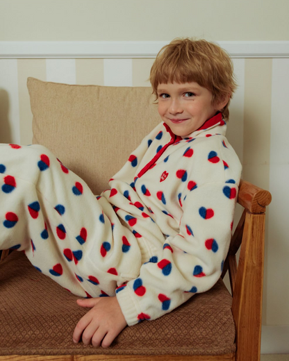 [SET] Ivory Red Blue Heart Pattern Fleece High Neck Jogger