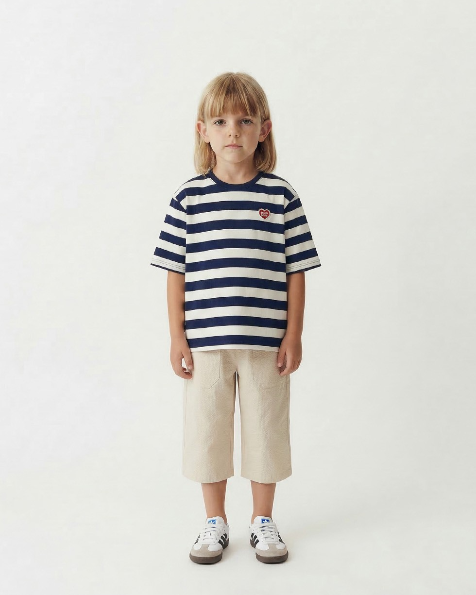 Navy BB Heart Stripe Mid Sleeve