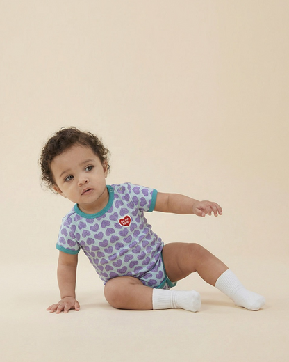 BABY Violet BB Heart Pattern Short Bodysuit