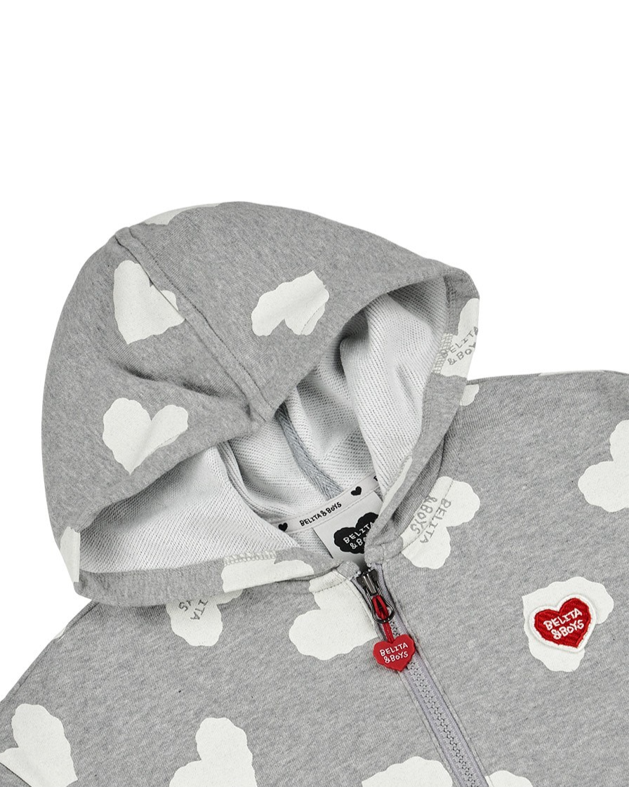 Grey BB Heart Pattern Zip Up Hood