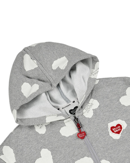 Grey BB Heart Pattern Zip Up Hood