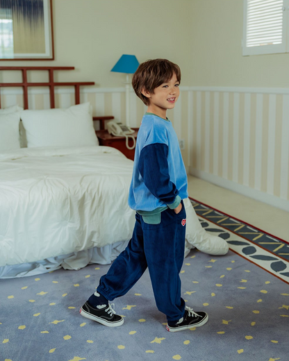 [SET] Light Blue BB Heart Color Block Velour Jogger