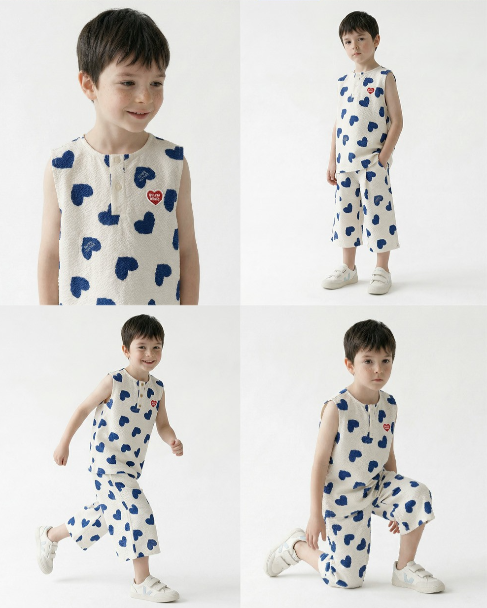 [SET] Blue Heart Pattern Polysucker Sleeveless Crop
