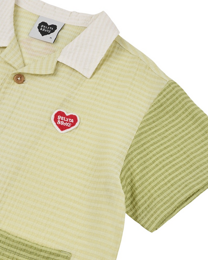 [SET] Green Color Block Polysucker Shirt & Shorts