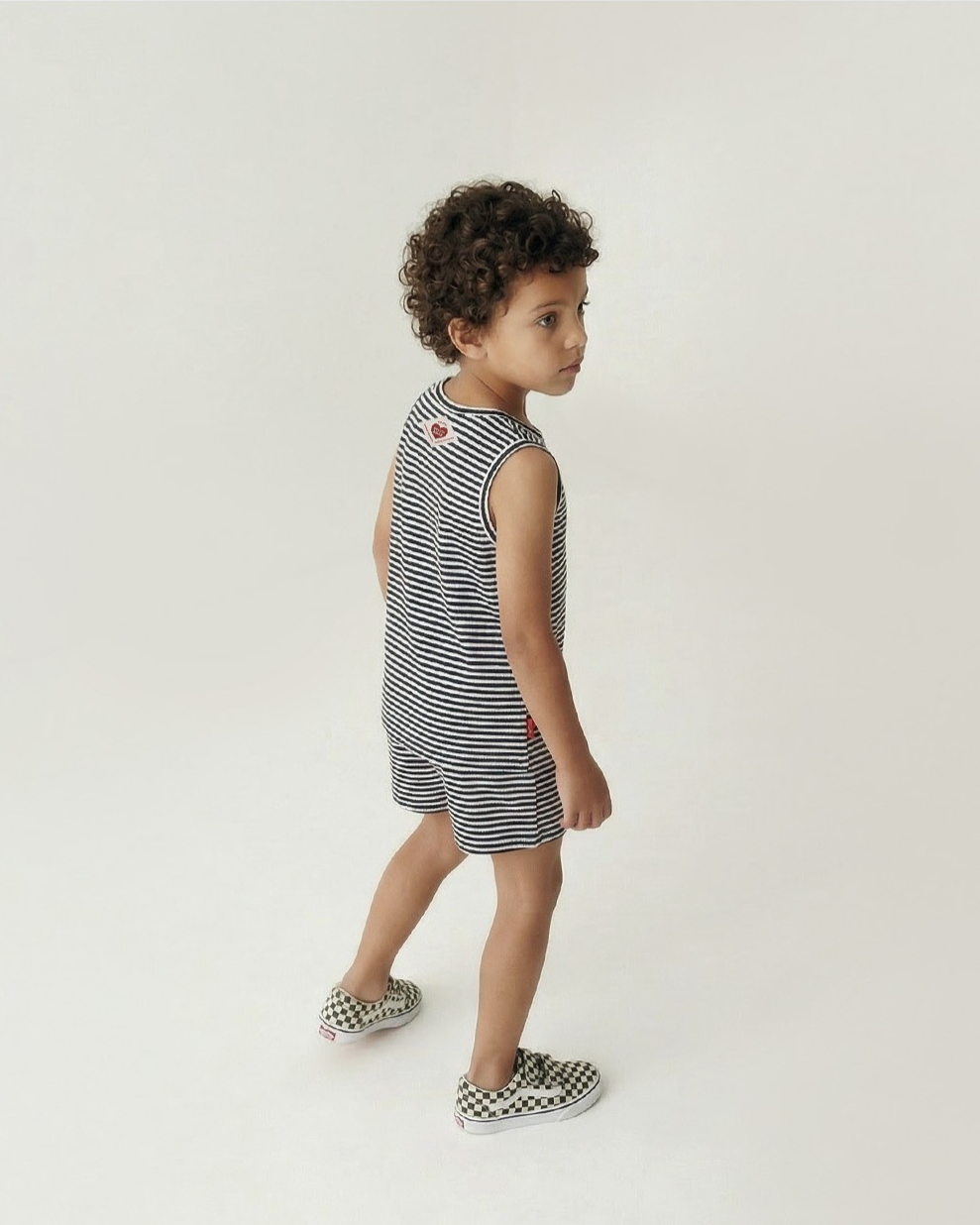 [SET] Navy BB Heart Stripe Sleeveless Shorts