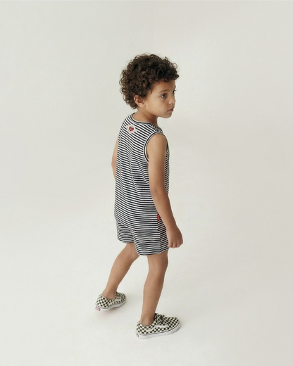 [SET] Navy BB Heart Stripe Sleeveless Shorts