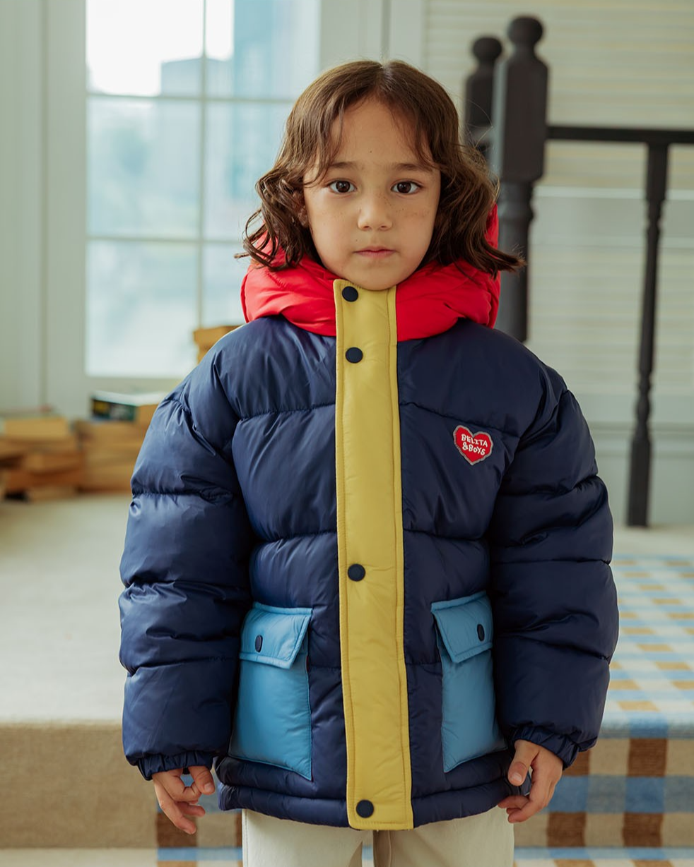 Navy Color Block Hooded Puffer Jumper