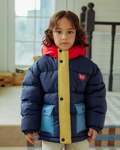 Navy Color Block Hooded Puffer Jumper