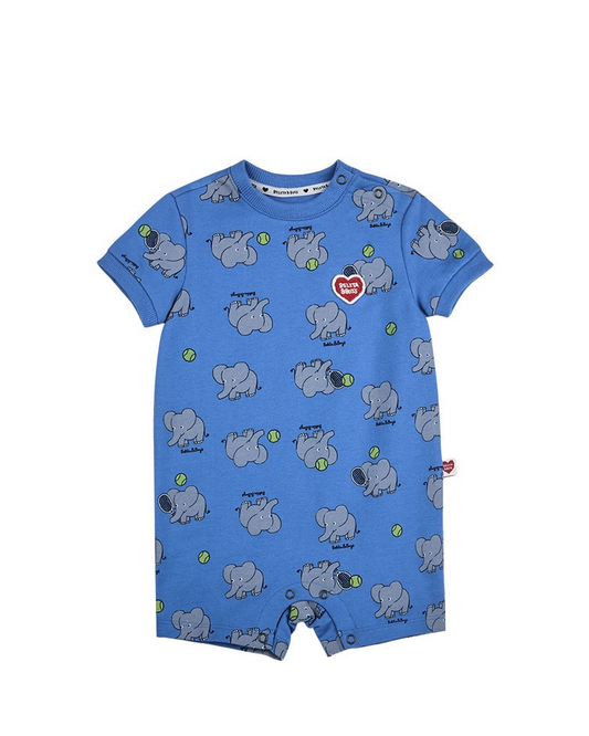 BABY Blue Elephant Pattern Short Jumpsuit