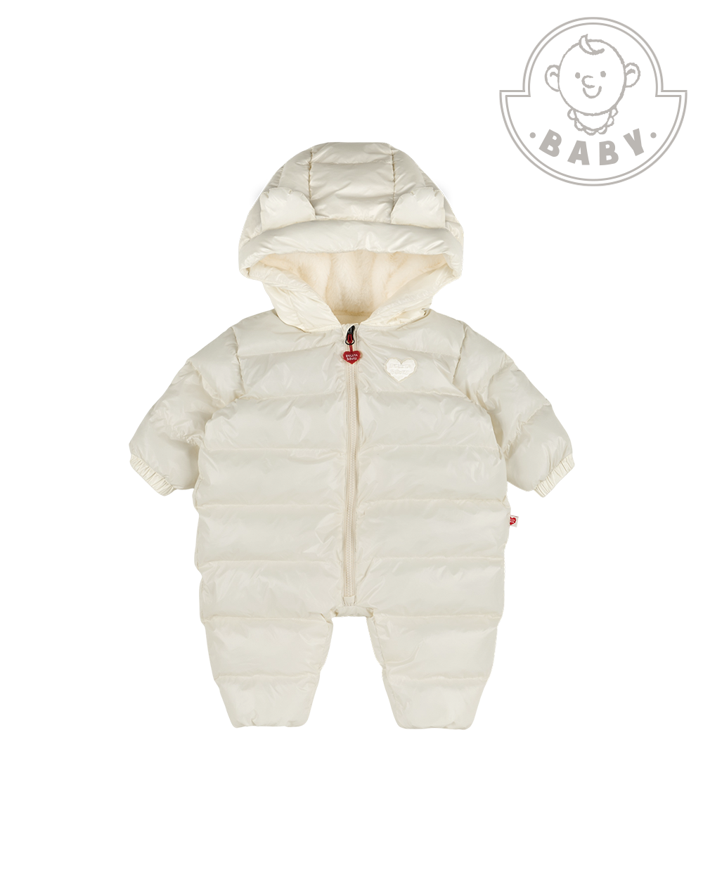 BABY Cream Glossy Hooded Puffer Jumpsuit