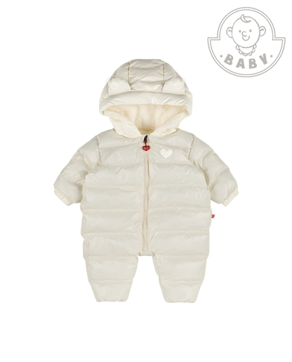 BABY Cream Glossy Hooded Puffer Jumpsuit