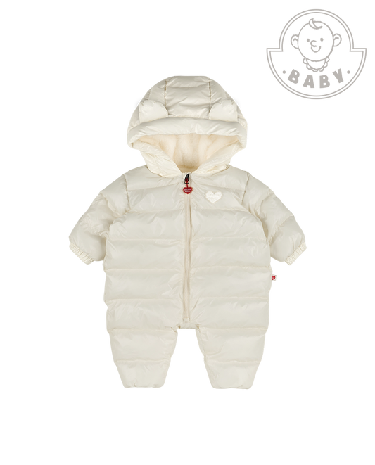 BABY Cream Glossy Hooded Puffer Jumpsuit
