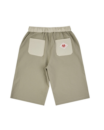 Light Beige BB Heart Color Block Polysucker Crop Pants