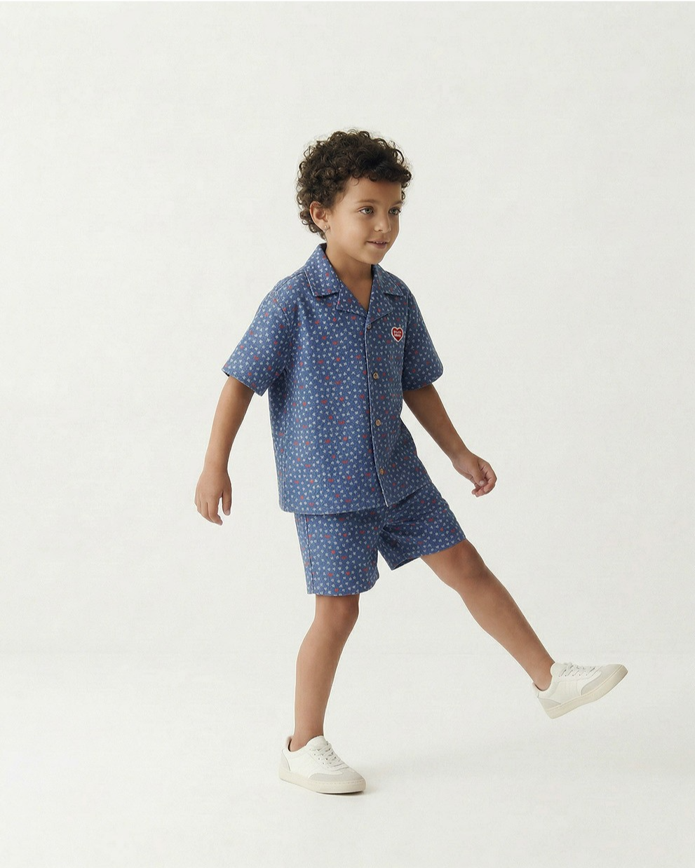 [SET] Blue BB Heart All-Over Denim Shirt & Shorts