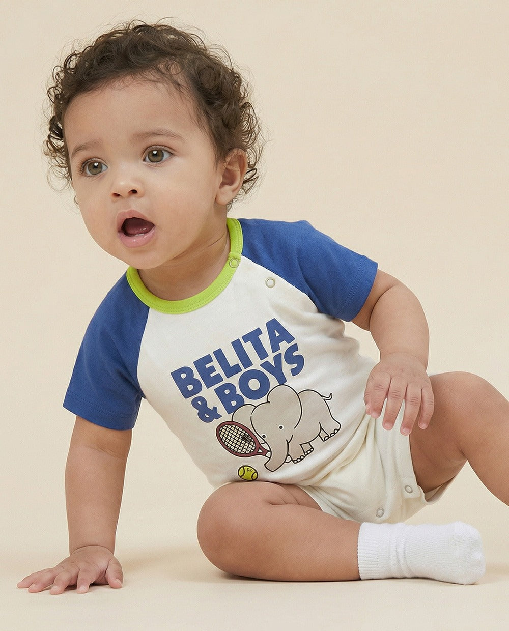 BABY Blue Elephant Color Block Short Jumpsuit