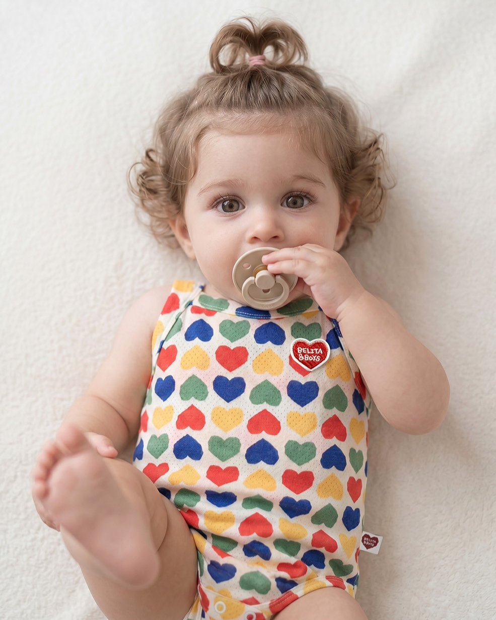 BABY Cream Rainbow Heart Mesh Sleeveless Bodysuit