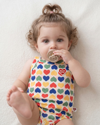 BABY Cream Rainbow Heart Mesh Sleeveless Bodysuit