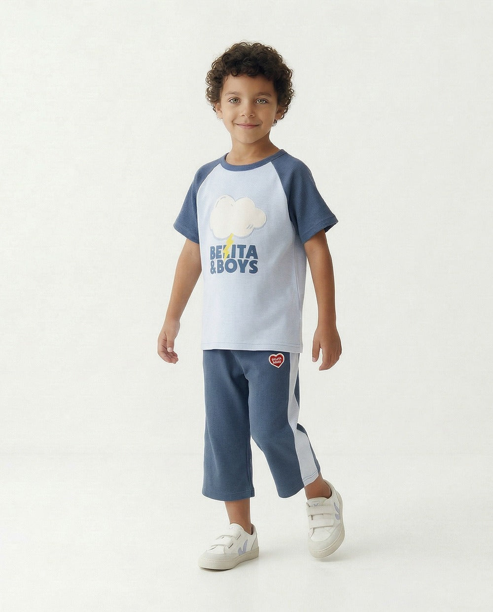 Blue BB Heart Side Line Waffle Crop Pants