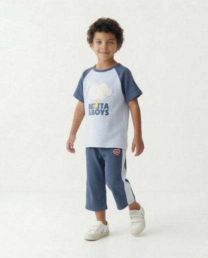 Blue BB Heart Side Line Waffle Crop Pants
